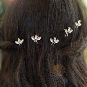 Five silver crystal bridal hair pins